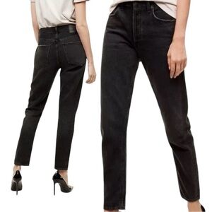ARITZIA Talula X Agolde High Rise Taper Jeans Raw Hem Black Wash Women’s Size 28